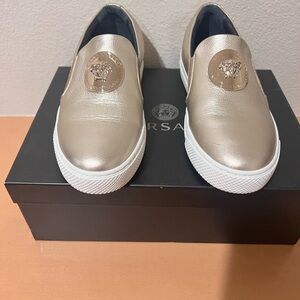 Versace Metallic Gold Slip-On Shoes
